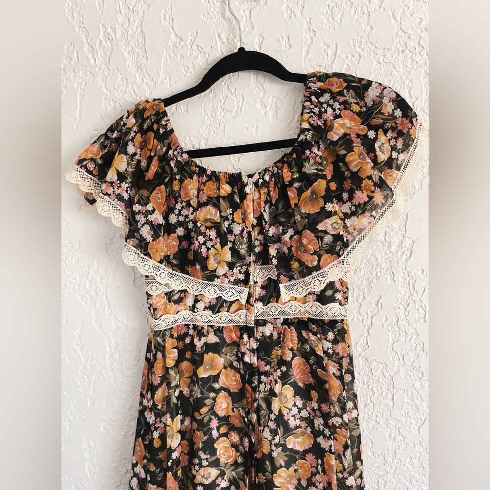 GUNNE SAX® Jessica McClintock RARE 1970s Milkmaid Floral Lace Dress - Picture 6 of 9